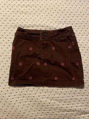 Aphorism Brown Mini Skirt with Pink Smiley Embroidery
